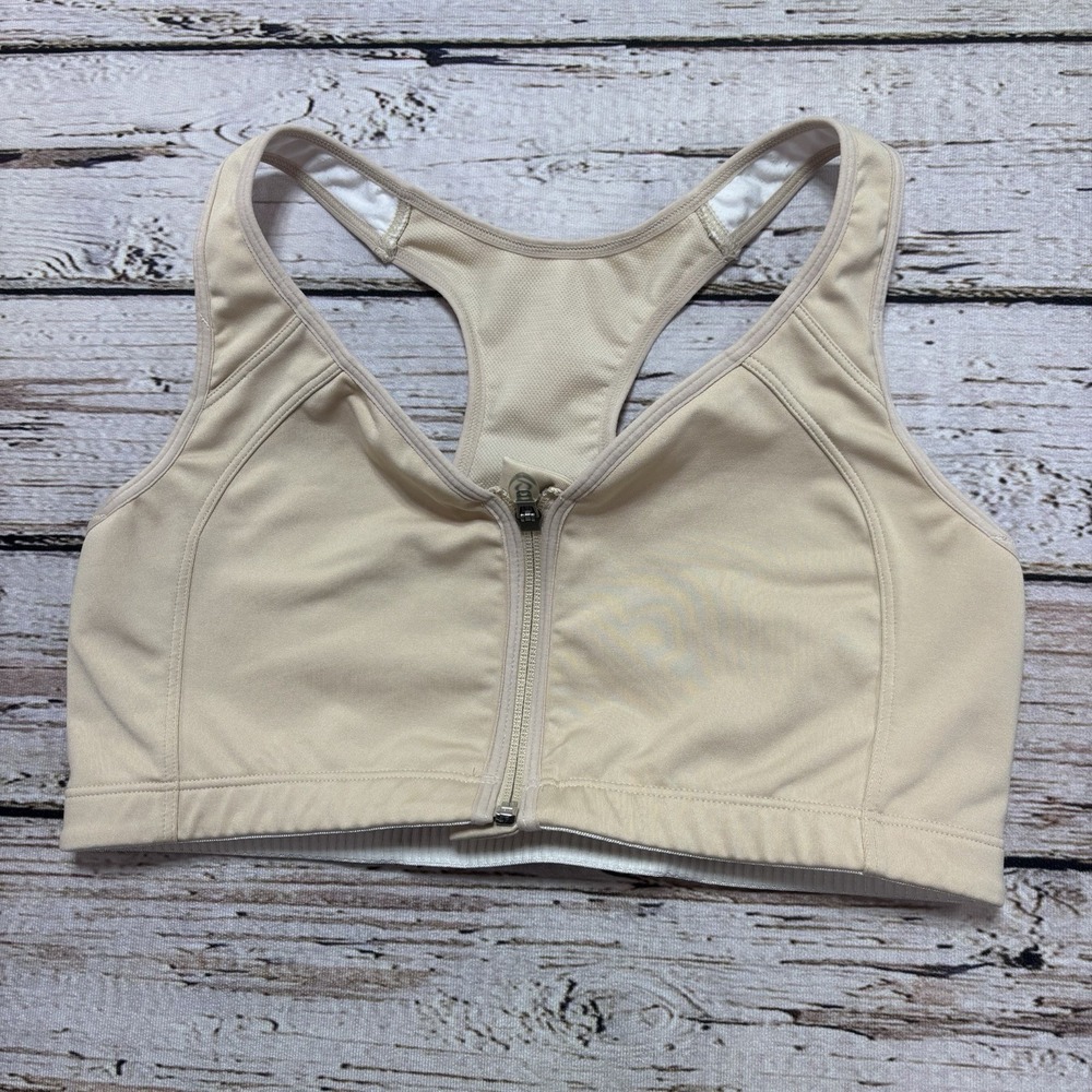 Moving Comfort Women's Beige Nude Wire Free Zip Front Grace Bra Size XL